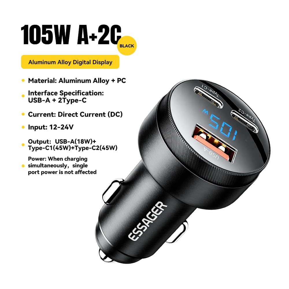 Essager 105W Digital Display Fast Car Charger - Image 7