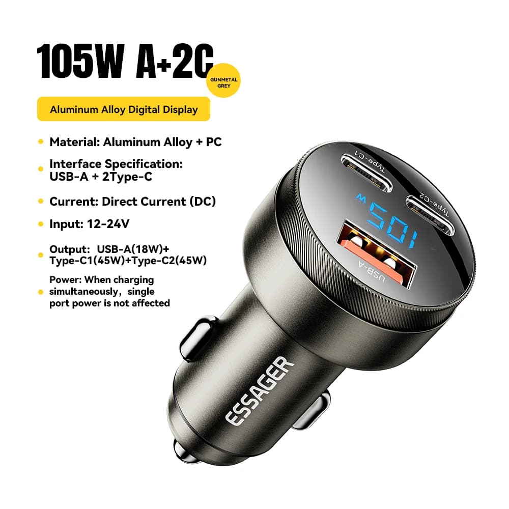 Essager 105W Digital Display Fast Car Charger - Image 8