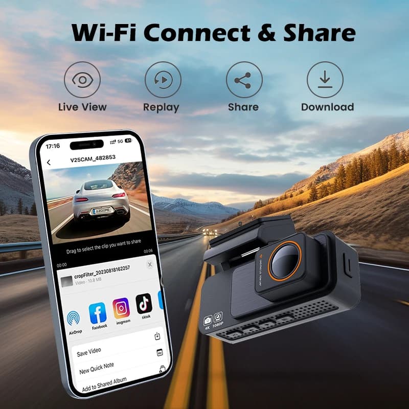 4K+1080P Dual Dash Cam WiFi GPS Front and Rear - Image 5