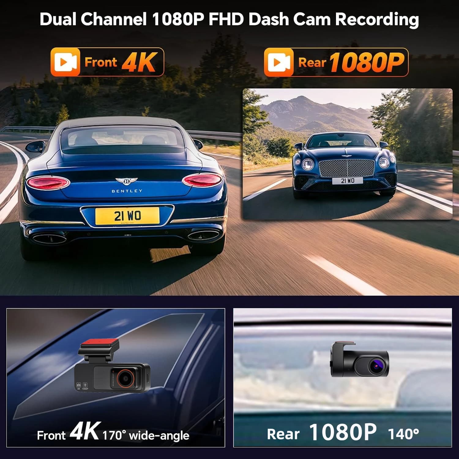 4K+1080P Dual Dash Cam WiFi GPS Front and Rear - Image 2