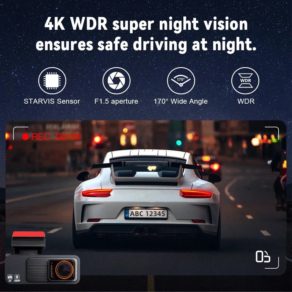 4K+1080P Dual Dash Cam WiFi GPS Front and Rear - Image 3