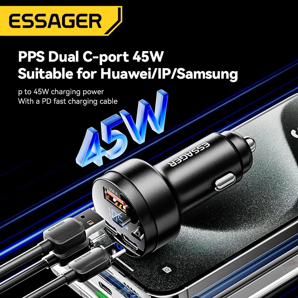 Essager 105W Digital Display Fast Car Charger - Image 3