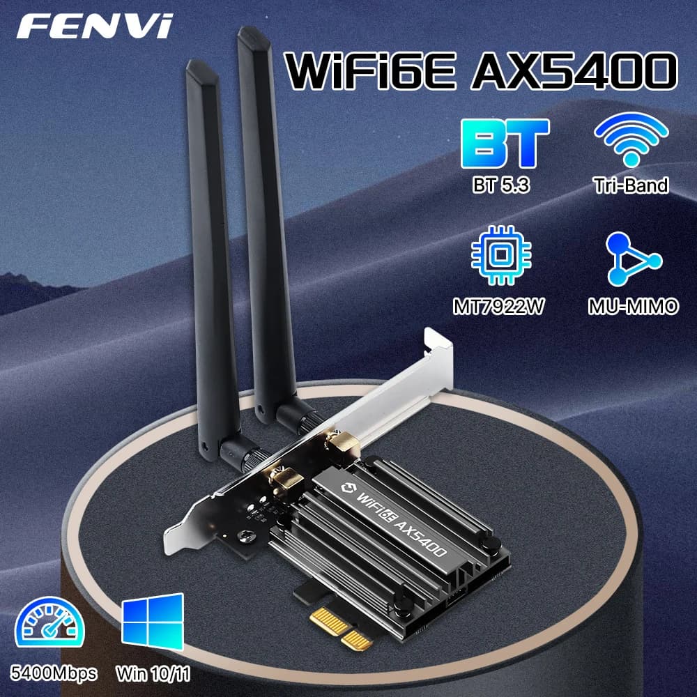 FENVI MT7922 5374Mbps WiFi 6E Adapter BT 5.3 Tri Band 2.4G/5G/6Ghz Wireless PCIE Adapter 802.11AX Network Card For PC Win 10/11